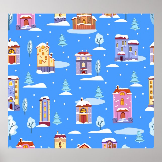 Skandinaviska vinterhus Snö Mönster Poster (Framsidan)