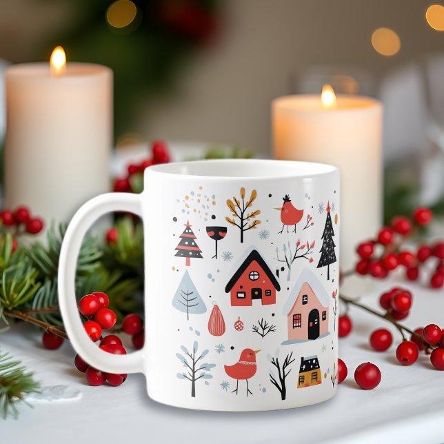 Skandinaviska vinterlandskapet Juldagen helgdag Kaffemugg (Skapare uppladdad)