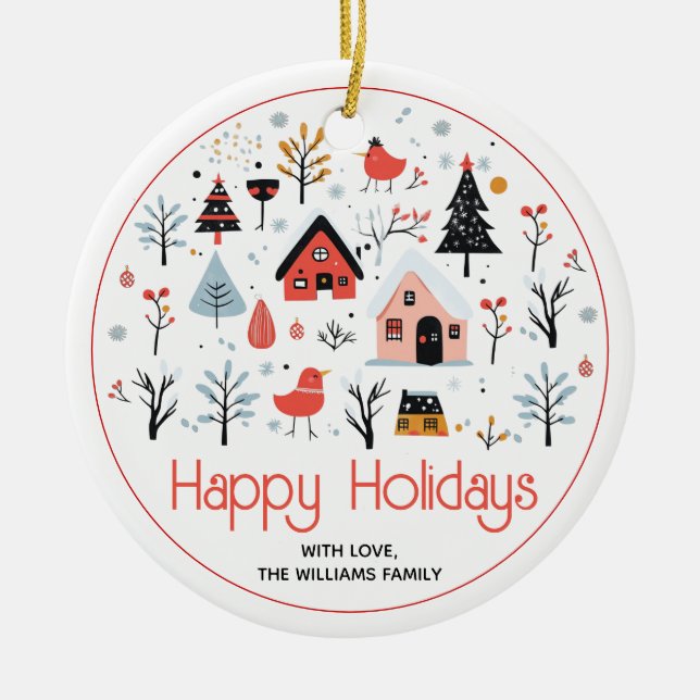 Skandinaviska vinterscenen Jul helgdag Julgransprydnad Keramik (Framsidan)
