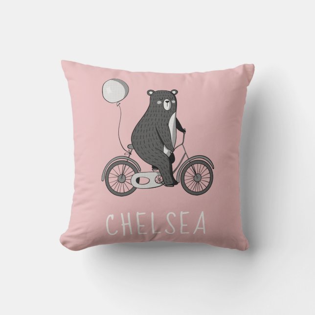 Skandinaviskt björn på Rosa av minimalistisk bike Kudde (Framsida)