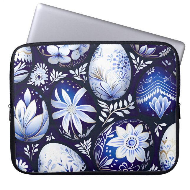 Skandinaviskt Blått Påskägg Vårblomma Laptop Fodral (Framsidan)