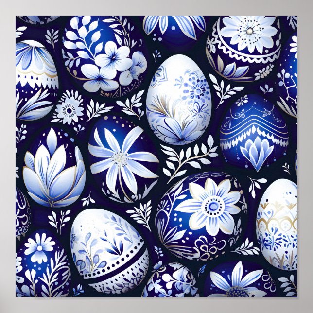 Skandinaviskt Blått Påskägg Vårblomma Poster (Framsidan)