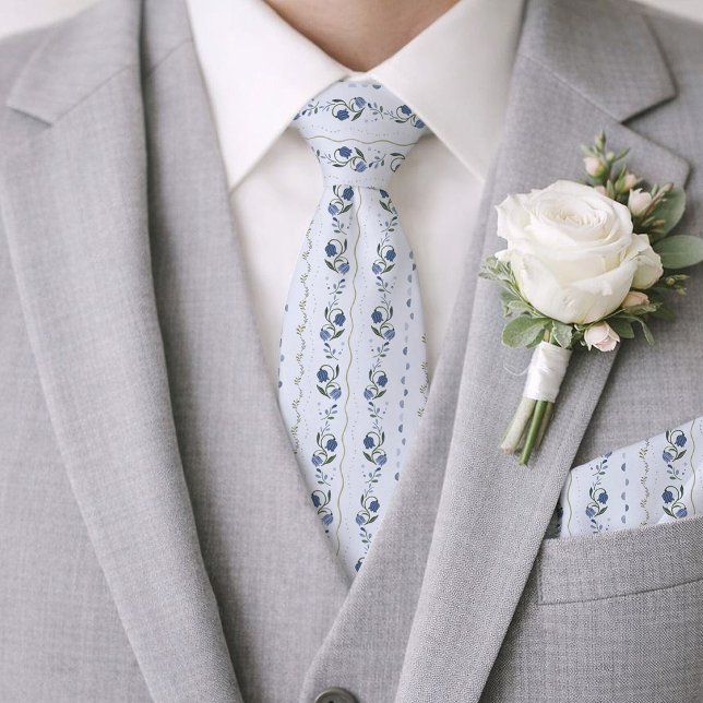 Skandinaviskt dammigt blått blommande bröllopsslip slips (Skapare uppladdad)
