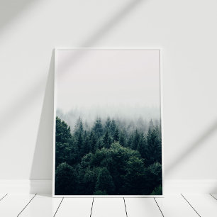 Skandinaviskt dimmigt tallskogs väggkonsttryck poster