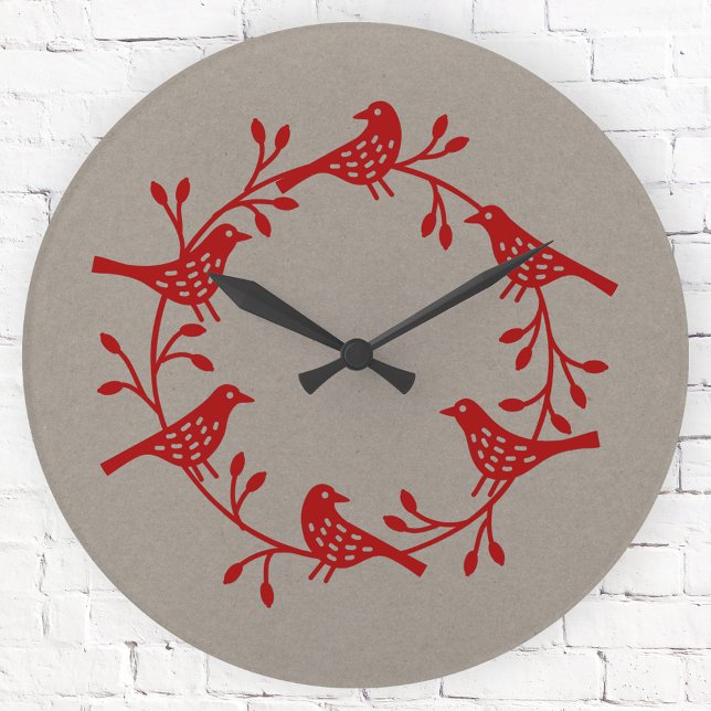 Skandinaviskt fågelandetag rund klocka (Scandinavian style bird folk art clock)