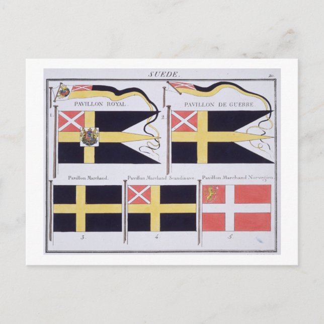 Skandinaviskt Flaggor, från Fransken bok i Flaggor Vykort (Framsida)