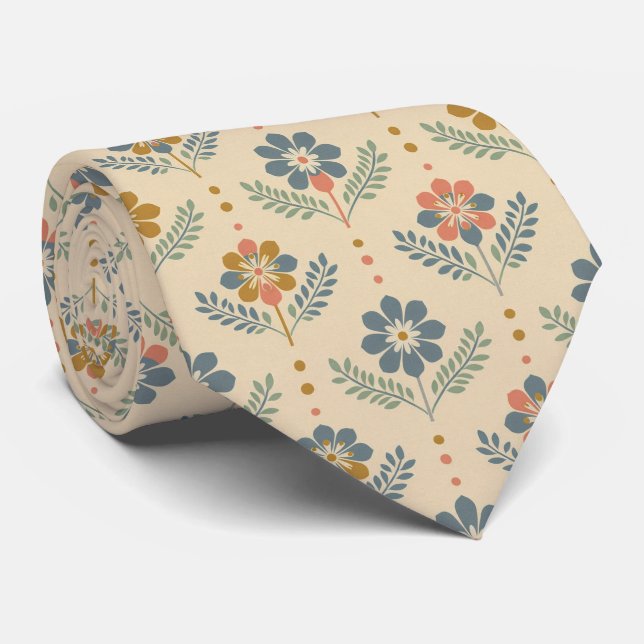 Skandinaviskt Folkblommönster Slips (Rullad)