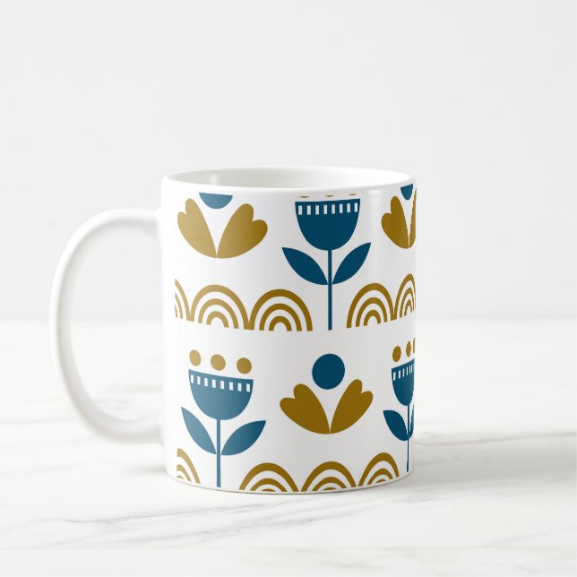 Skandinaviskt folkkonst, färglöst mönster. kaffemugg (Vänster)