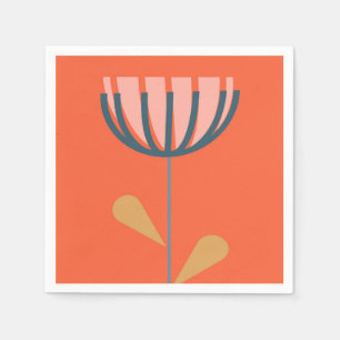 Skandinaviskt folkmun Stil enkelt blomma i Orange Pappersservett