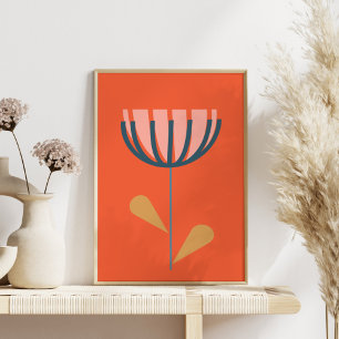 Skandinaviskt folkmun Stil enkelt blomma i Orange Poster