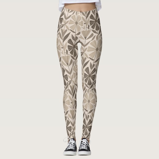 Skandinaviskt geometriskt blomster motiv leggings (Framsida)