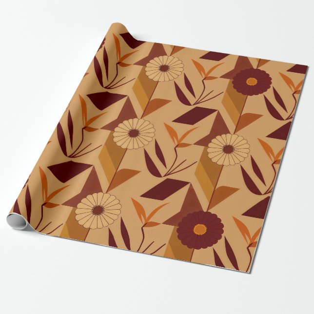 Skandinaviskt höstblommuster presentpapper (Utrullad)