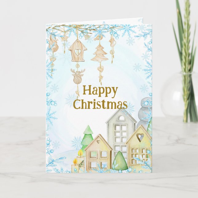 Skandinaviskt inspirerad julkort. Hygge Redigerbar Helgkort (Framsida)