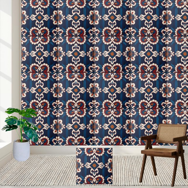 Skandinaviskt inspirerad platta med Blommönster Kakelplatta (Scandinavian-inspired Tile With Floral Pattern)