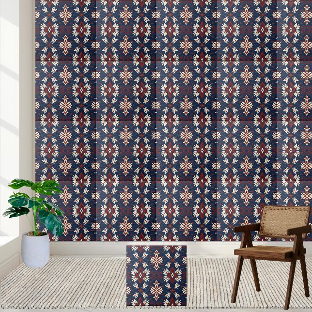 Skandinaviskt inspirerat av marin rött och grädde kakelplatta (Navy Red and Cream Scandinavian Inspired Geometric Ceramic Tile)
