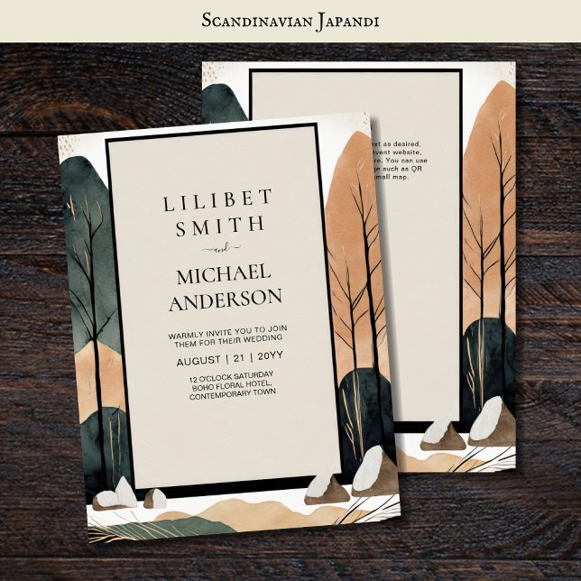 Skandinaviskt Japandi Bröllopstema Jordtoner Inbjudningar (Skapare uppladdad)