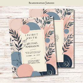 Skandinaviskt Japandi bröllopstema rosablå Inbjudningar