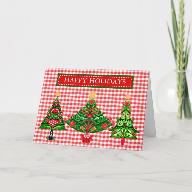Skandinaviskt julfolkkort Träd Kort (Framsida)