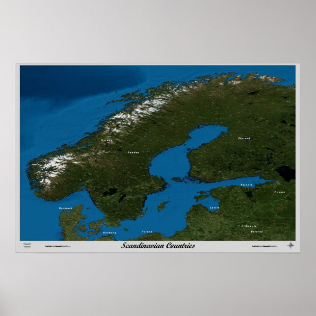 Skandinaviskt Land från satelliter poster från rym (Framsidan)