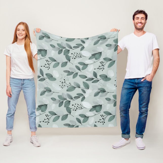 Skandinaviskt ljust grönt blad Salvia Blommönster Fleecefilt (På plats)