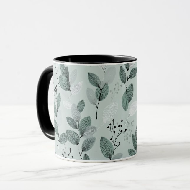 Skandinaviskt ljust grönt blad Salvia Blommönster Mugg (Framsida vänster)