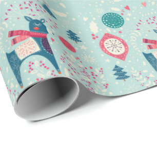 Skandinaviskt ren- och trädjulmönster presentpapper