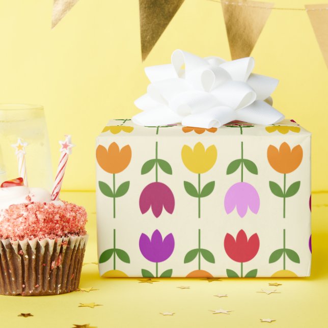 Skandinaviskt Stil färgat på Crm Flower Mönster Presentpapper (Födelsedagsfest)