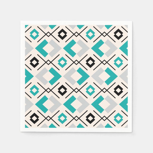 Skandinaviskt teal-grått och beige-geometri pappersservett (Framsidan)