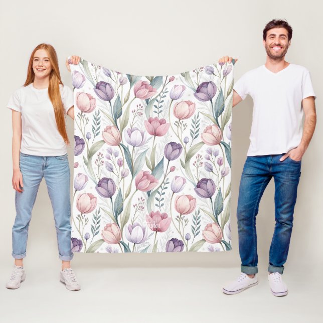 Skandinaviskt tulpanblommönster fleecefilt (På plats)