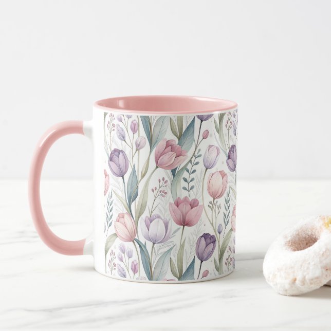 Skandinaviskt tulpanblommönster mugg (Med munk)