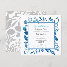 Skandinaviskt vinterblått Blommönster Bröllop Inbjudningar
