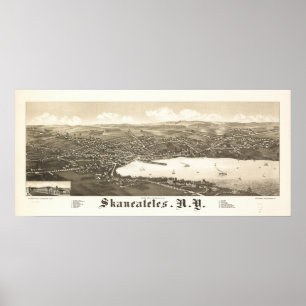 Skaneateles New York 1884 Antique Panoramic Karta Poster