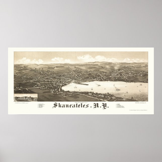 Skaneateles, NY Panoramic Karta - 1884 Poster (Framsidan)