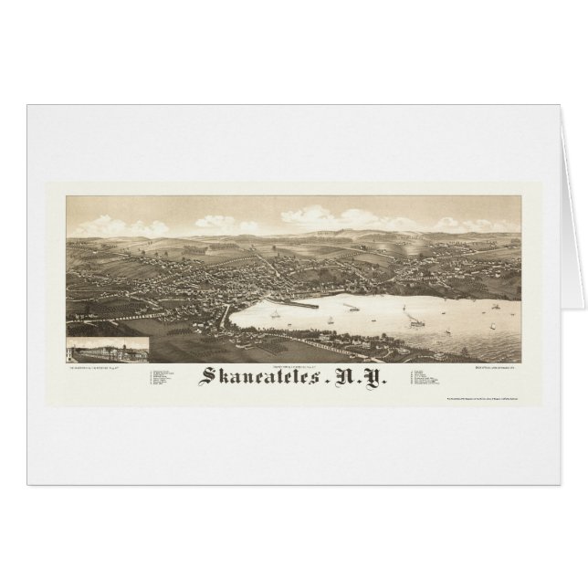 Skaneateles panorama- karta för NY - 1884 Hälsningskort (Framsidan Horizontal)