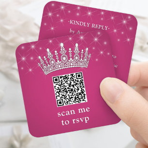 Skanna Mig QR RSVP Quinceañera Kronan Fuschia Rosa Tilläggskort