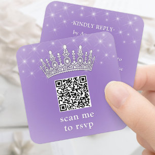 Skanna Mig QR RSVP Quinceañera Kronan Lila Lila Tilläggskort