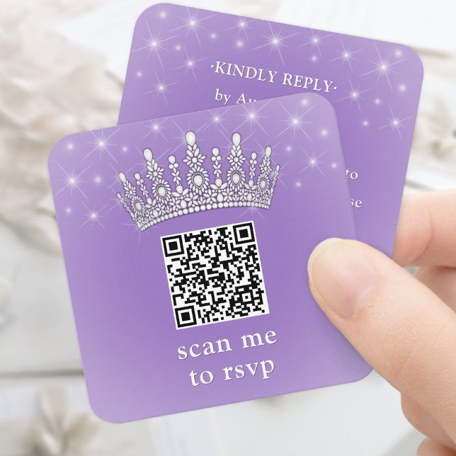 Skanna Mig QR RSVP Quinceañera Kronan Lila Lila Tilläggskort (Skapare uppladdad)