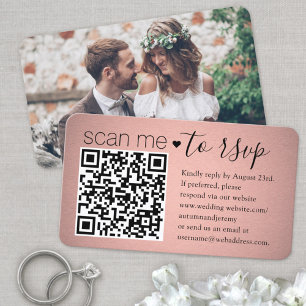 Skanna Mig QR RSVP Rosa Rosen Guld Foto Bröllop Tilläggskort