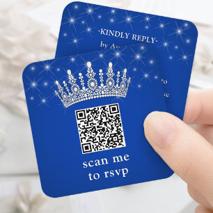 Skanna mig RSVP QR-kod Quinceañera Kron Kunglig Bl Tilläggskort