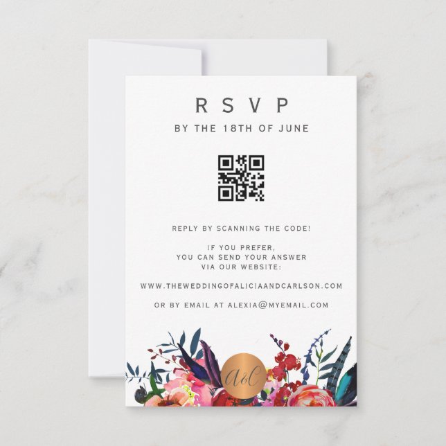 Skanna QR-kod elegant blomsterinbjudan RSVP OSA Kort (Framsida)