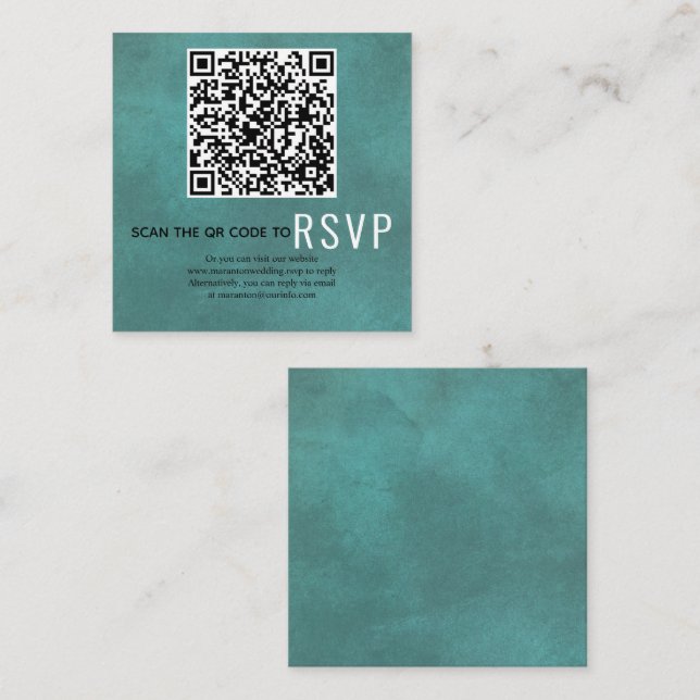 Skanna QR-online OSA nedfläckad  teal blue bröllop Tilläggskort (Fram/baksida)