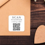 Skanna till åtkomst till Bröllop webbplats QR-kod Fyrkantigt Klistermärke<br><div class="desc">QR-koddekal på Square bröllop webbplats i svartvitt med elegant typsnitt.</div>