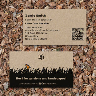 Skannable Khaki and Black Gräsmatta Care Service Visitkort