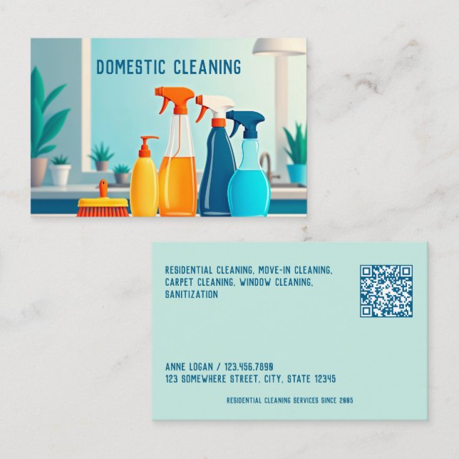 Skannerbar Domestic Städning Visitkort (Fram/baksida)