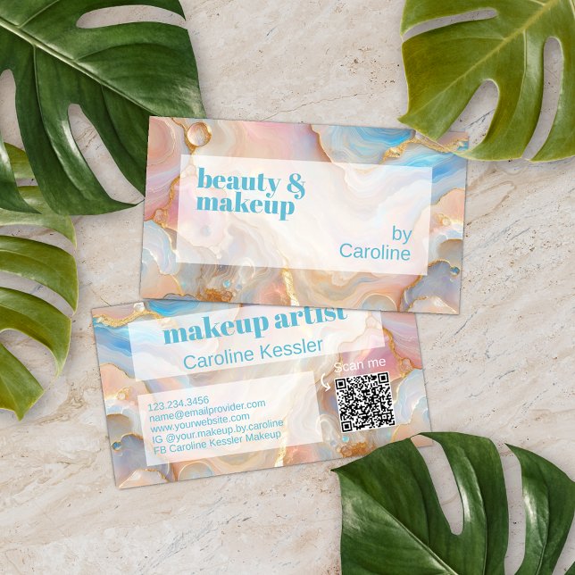 Skannerbar QR-kod för Guld Glitter Marble Art Möns Visitkort (Skapare uppladdad)