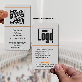 Skannerbar QR-Logotyp, svart Orange Grått Porträtt Visitkort