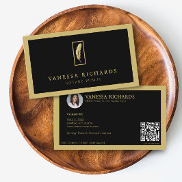 Skannerbar QR Mobile Notary för Luxury Black & Gul Visitkort