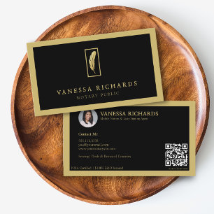 Skannerbar QR Mobile Notary för Luxury Black & Gul Visitkort