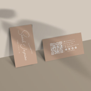Skannerbar Qrcode för Beige-minimalistisk Elegant Visitkort
