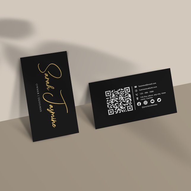 Skannerbar Qrcode för Elegant i svart och Guld Visitkort (Skapare uppladdad)